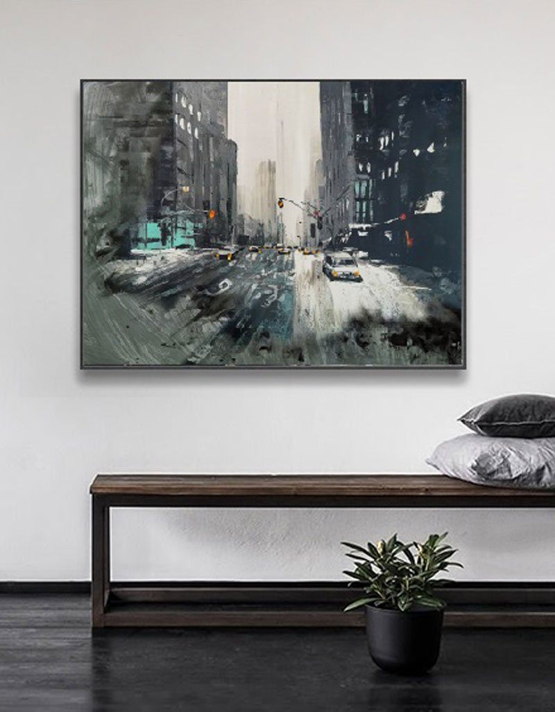 Winter City Scenes Paintings Contemporary Urban Art City Canvas Wall Art