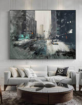 Winter City Scenes Paintings Contemporary Urban Art City Canvas Wall Art