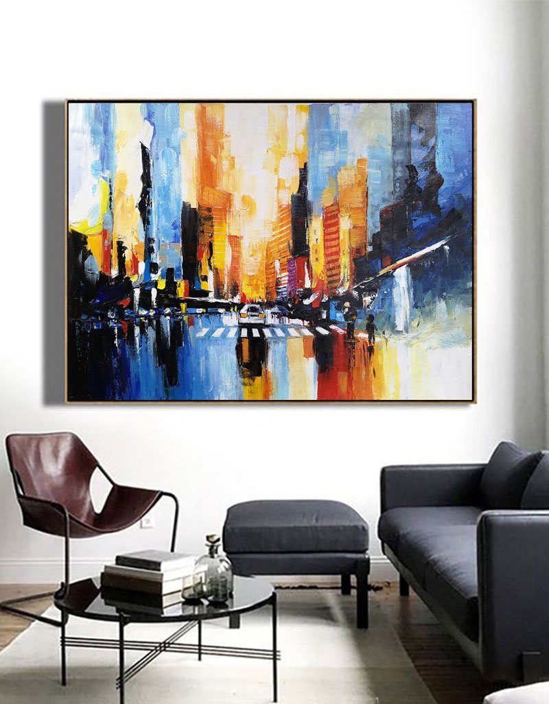  Large abstract night city painting cityscape wall art