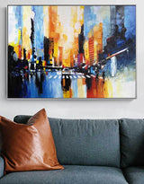  Large abstract night city painting cityscape wall art